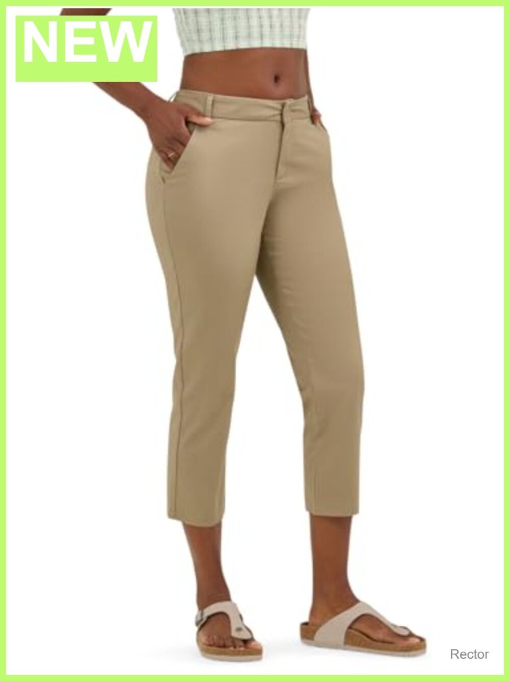 Wrinkle Free Stretch Cotton Capri Pants Mid Rise Straight Leg
